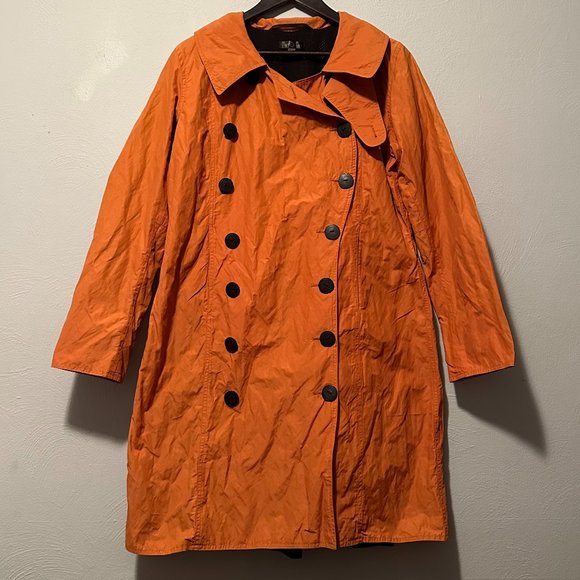Wilson's Leather Women's Double-Breasted Button-Down Trench Coat in Orange SizeL
